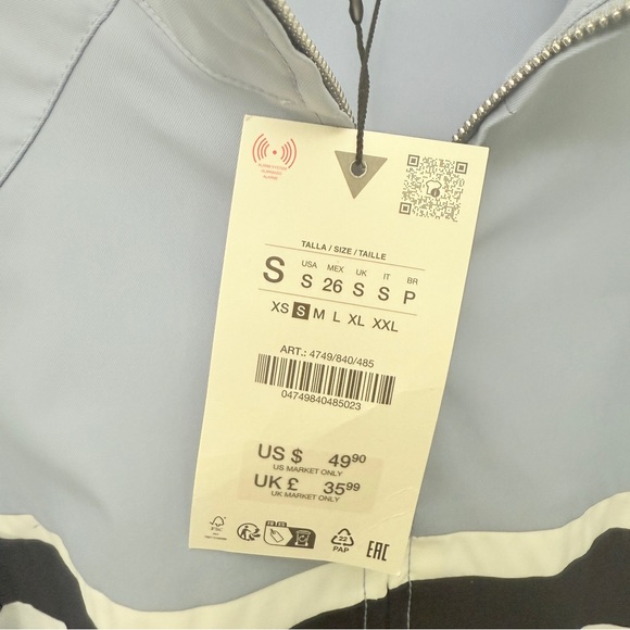 Zara JACKET WITH CONTRASTING STRIPES - Blue / Gray size S new with tags - Picture 3 of 5